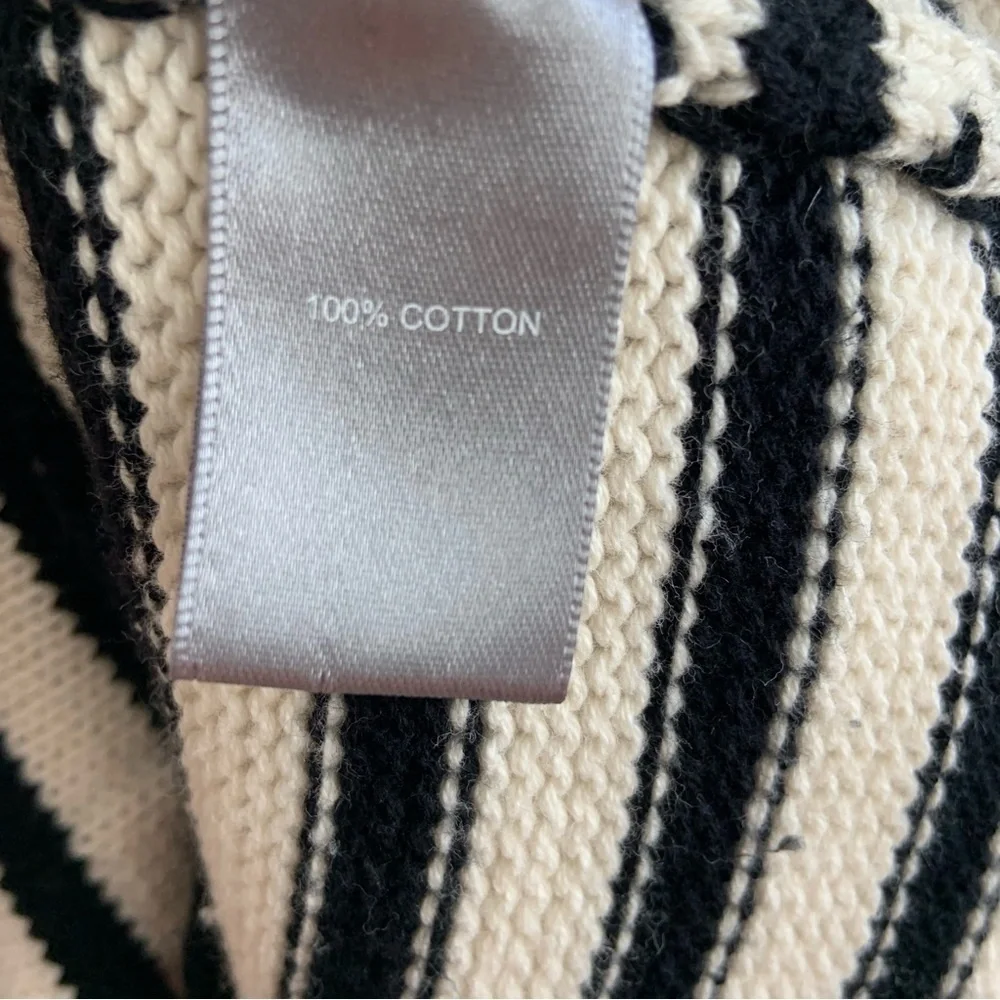 Marled Black and White Crew Neck Sweater with Nautical Stripes Size M - Picture 11 of 12
